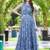 Women blue geometric print pattern georgette fit & flare gown