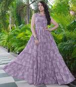 Women purple geometric print pattern georgette fit & flare gown