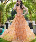 Women orange geometric print pattern georgette fit & flare gown