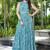Women turquoise blue geometric print pattern georgette fit & flare gown