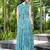 Women turquoise blue geometric print pattern georgette fit & flare gown