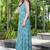 Women turquoise blue geometric print pattern georgette fit & flare gown