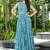 Women turquoise blue geometric print pattern georgette fit & flare gown