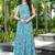Women turquoise blue geometric print pattern georgette fit & flare gown