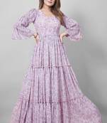 Women pink all-over floral print georgette fit & flare gown