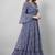 Women navy blue all-over floral print georgette fit & flare gown