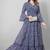 Women navy blue all-over floral print georgette fit & flare gown
