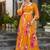 Women mustard all-over floral print georgette fit & flare gown