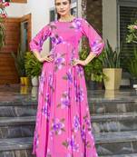 Women pink all-over floral print georgette fit & flare gown