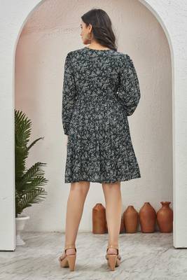 Women green all-over floral print poly cotton fit & flare gown 2