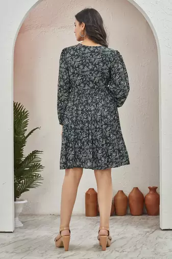Women green all-over floral print poly cotton fit & flare gown