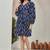 Women navy blue all-over floral print poly cotton fit & flare gown