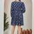Women navy blue all-over floral print poly cotton fit & flare gown