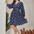 Women navy blue all-over floral print poly cotton fit & flare gown