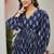 Women navy blue all-over floral print poly cotton fit & flare gown
