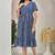 Women blue geometric striped print poly cotton fit & flare gown