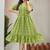 Women fluorescent green geometric striped print poly cotton fit & flare gown