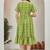 Women fluorescent green geometric striped print poly cotton fit & flare gown