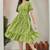 Women fluorescent green geometric striped print poly cotton fit & flare gown