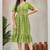 Women fluorescent green geometric striped print poly cotton fit & flare gown