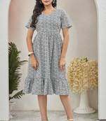 Women white geometric striped print poly cotton fit & flare gown