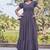 Women navy blue all-over floral print poly cotton fit & flare gown