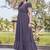 Women navy blue all-over floral print poly cotton fit & flare gown