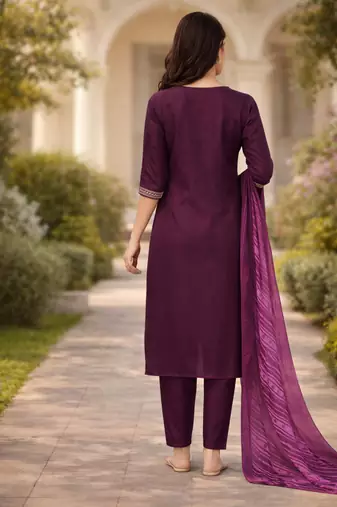 WINE COTTON BLEND WITH EMBROIDERY WORK DESIGN WOMEN KURTI SET 