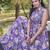 Women purple all-over floral print poly cotton fit & flare gown