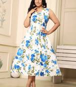 Women blue all-over floral print polyster fit & flare midi dress
