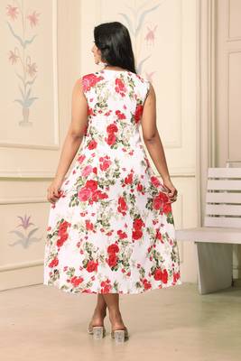 Women red all-over floral print polyster fit & flare midi dress 2