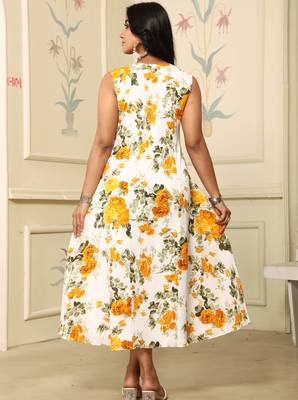 Women yellow all-over floral print polyster fit & flare midi dress 2