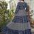 Women navy blue leaf printed tiered anarkali maxi dress