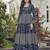 Women navy blue leaf printed tiered anarkali maxi dress