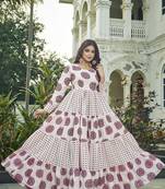 Women pink block printed tiered anarkali maxi dress