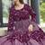 Women wine maroon leaf printed tiered anarkali maxi dress