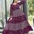 Women wine maroon leaf printed tiered anarkali maxi dress