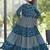 Women petrol blue leaf printed tiered anarkali maxi dress