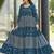 Women petrol blue leaf printed tiered anarkali maxi dress