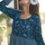Women petrol blue leaf printed tiered anarkali maxi dress