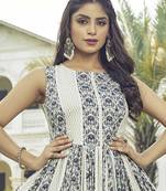 Women white printed sleeveless anarkali maxi gown