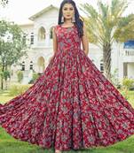 Women red floral printed sleeveless anarkali maxi gown
