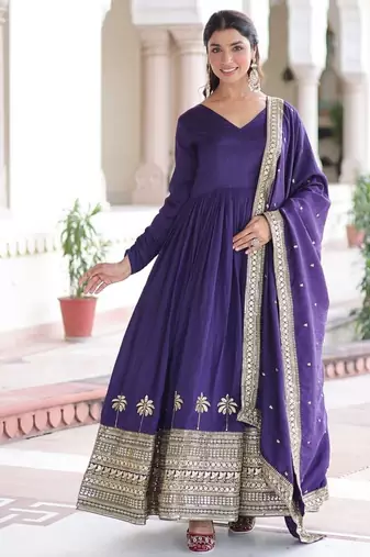 Womens new fancy vichitra silk with rich sequins embroidered work  gown set