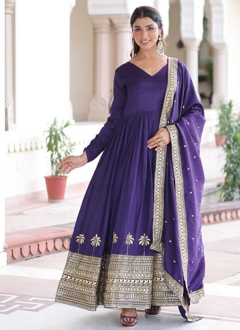 Womens new fancy vichitra silk with rich sequins embroidered work  gown set