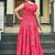 Women pink printed sleeveless tiered anarkali maxi dress