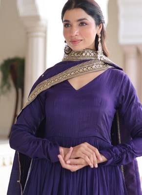 Womens new fancy vichitra silk with rich sequins embroidered work  gown set 2