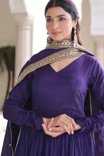 Womens new fancy vichitra silk with rich sequins embroidered work  gown set