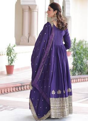 Womens new fancy vichitra silk with rich sequins embroidered work  gown set 4