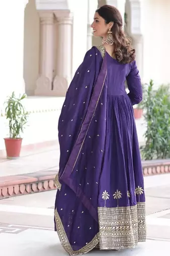 Womens new fancy vichitra silk with rich sequins embroidered work  gown set