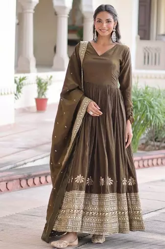 Womens new fancy vichitra silk with rich sequins embroidered work  gown set